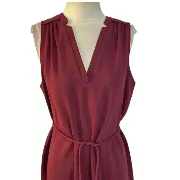 AMANDA UPRICHARD Merlot Colored Sleeveless V-Neck Popover Tie Waist Dress Size S - Picture 2 of 11